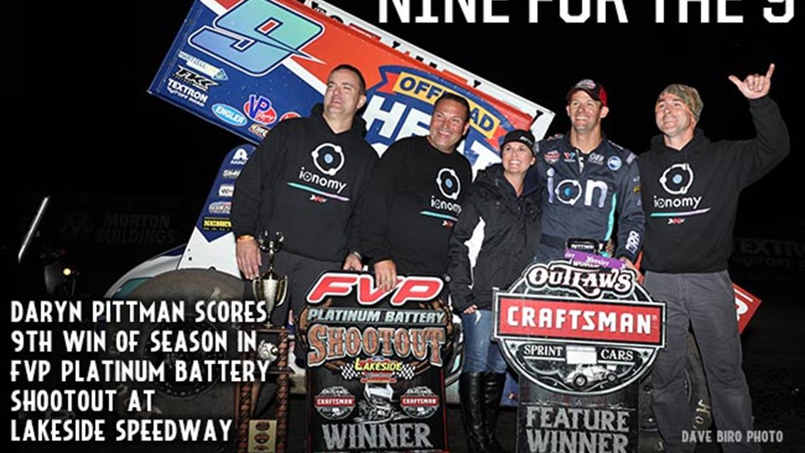 Daryn Pittman Convincingly Scores 9th Win of 2018 in FVP Platinum Battery Shootout at Lakeside Speedway
