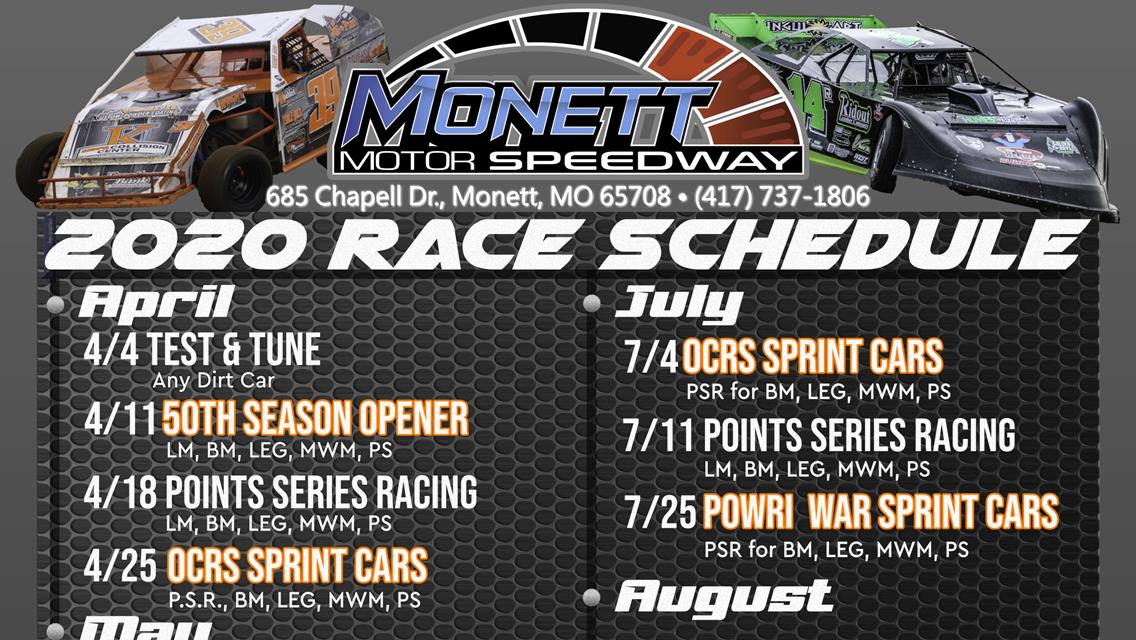 2020 Racing Schedule