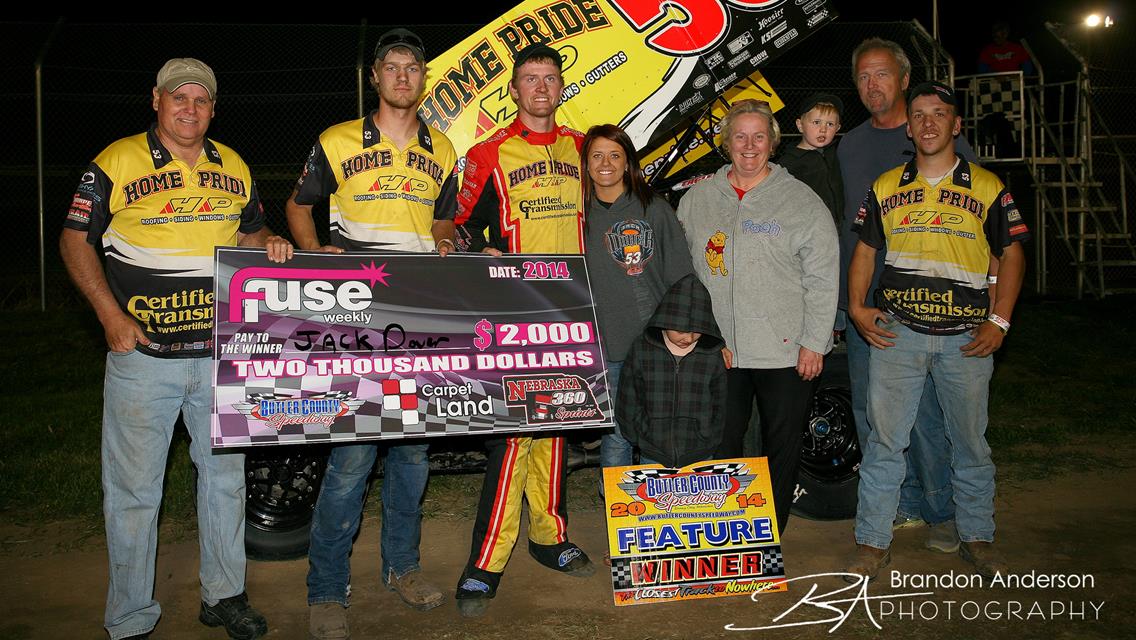 Carpetland Nebraska 360 Sprints race results for Butler County Speedway and Boone County Speedway.