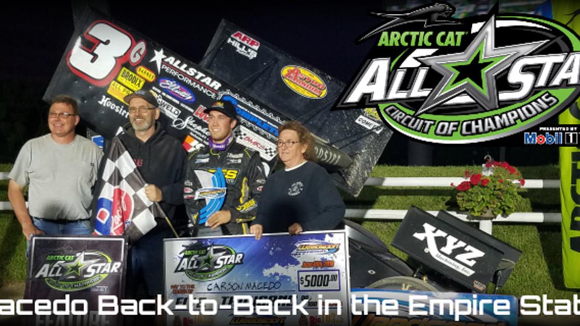 Carson Macedo goes back-to-back in the Empire State; Earns first-ever All Star victory at Weedsport Speedway