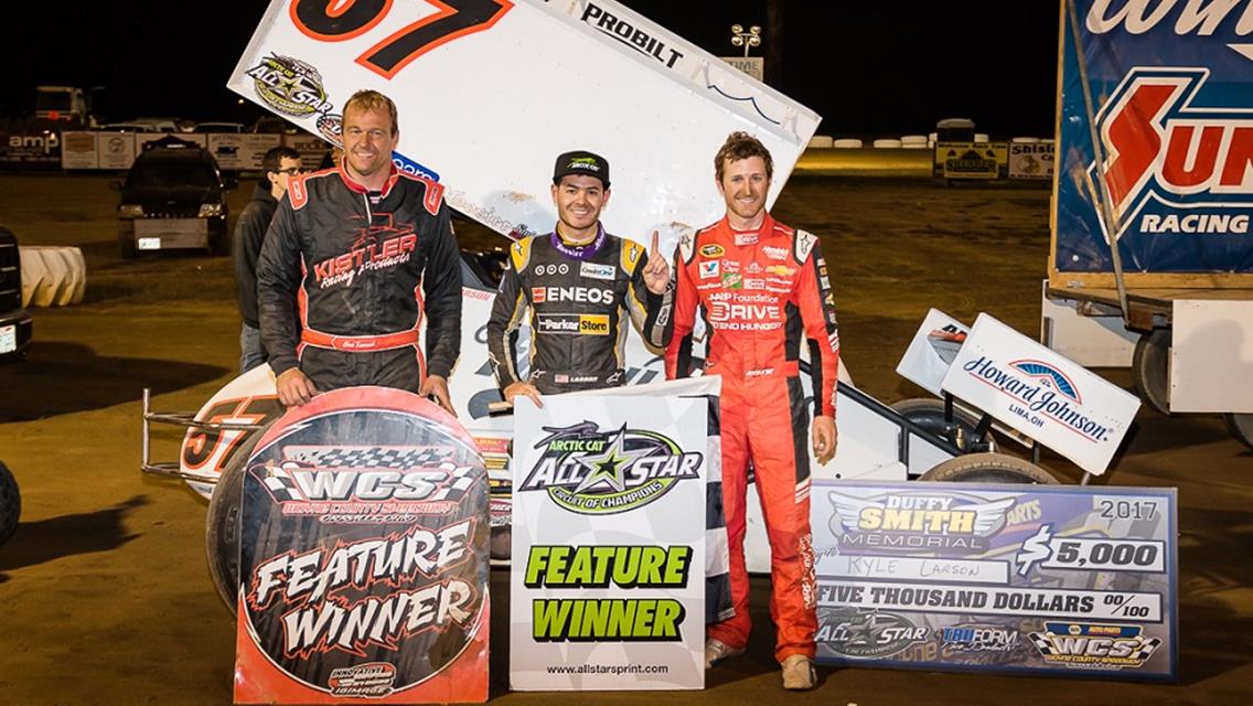 Kyle Larson climbs from eighth to win Ohio Sprint Speedweek round three at Wayne County Speedway