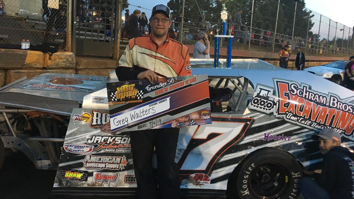 Greg Walters Wins IMCA Modified Firecracker 50 At Sunset; Modaff, Schram, Henderson, And Gartner Also Get Independence Day Wins