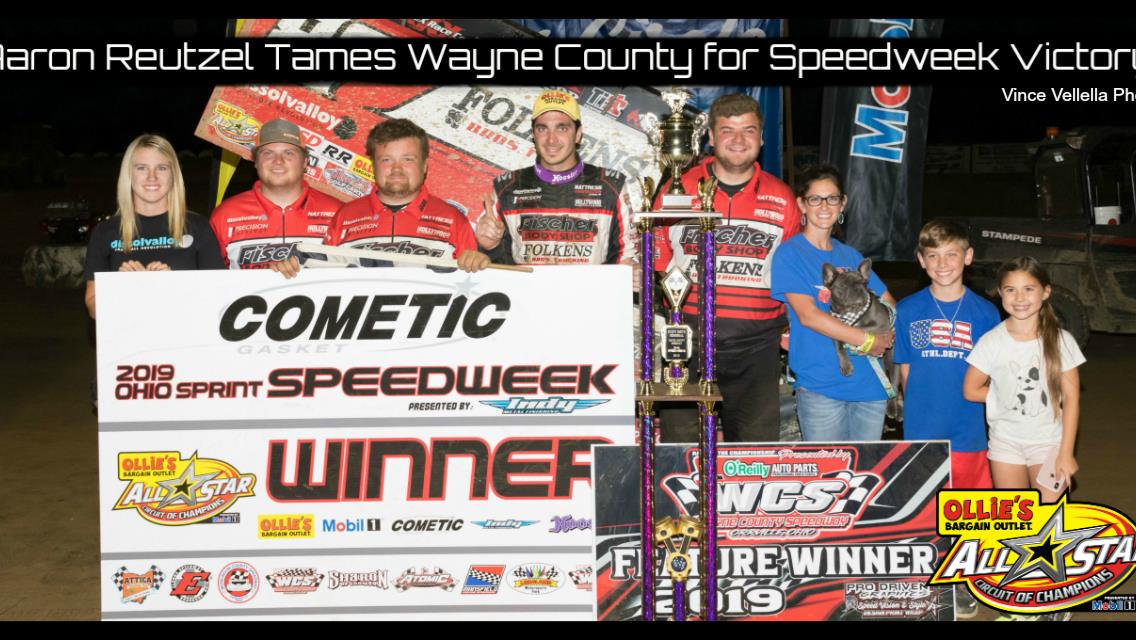 Aaron Reutzel beats Shaffer and Abreu for Ohio Sprint Speedweek victory at Wayne County Speedway