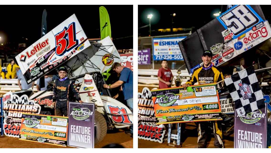 FREDDIE RAHMER AND JIM SIEGEL WIN JACK GUNN MEMORIAL TWIN 20’S AT WILLIAMS GROVE SPEEDWAY