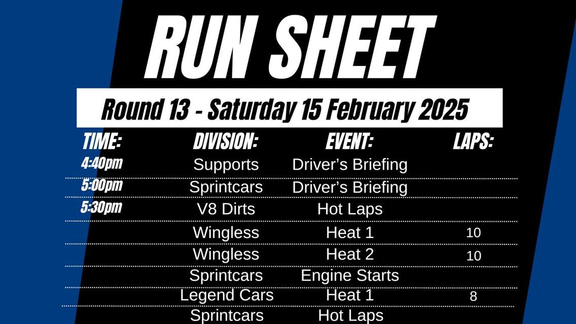 Run Sheet – February 15