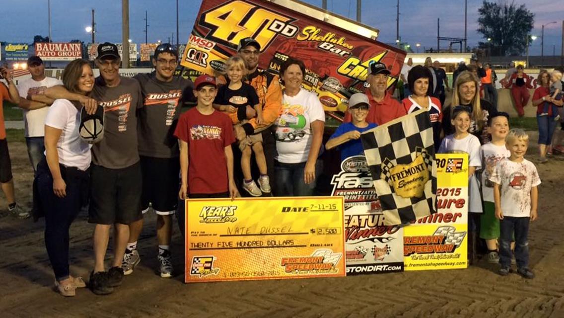 Dussel wins 1st 410 Feature on Kear&#39;s Speed Shop night at Fremont Speedway