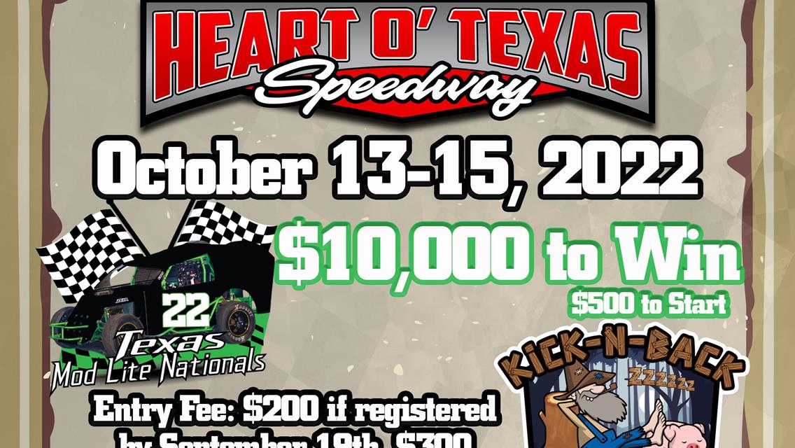 Inaugural Texas Mod Lite Nationals and 7th Annual Dwarf Car Nationals early registration closes September 19, 2022