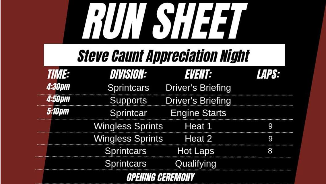Official Run Sheet - Steve Caunt Appreciation Night