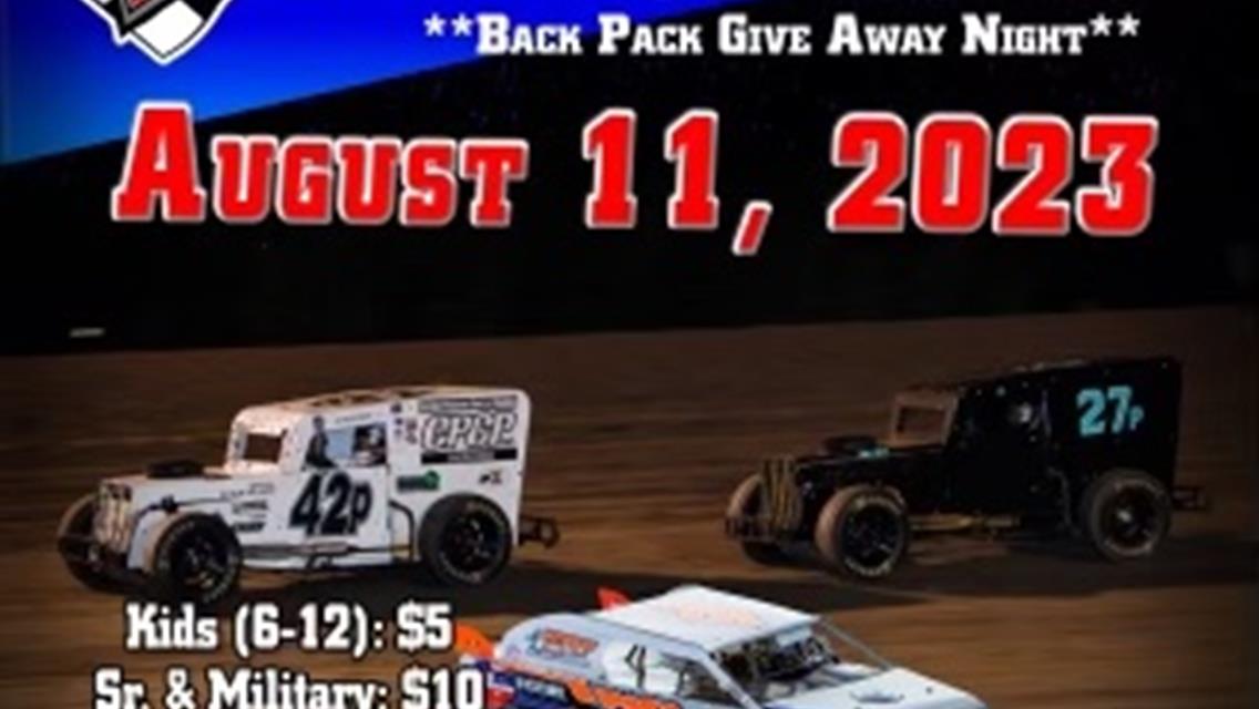 Back Pack Giveaway - Weekly Racing - Lone Star Dwarf Cars - Jr. Limiteds