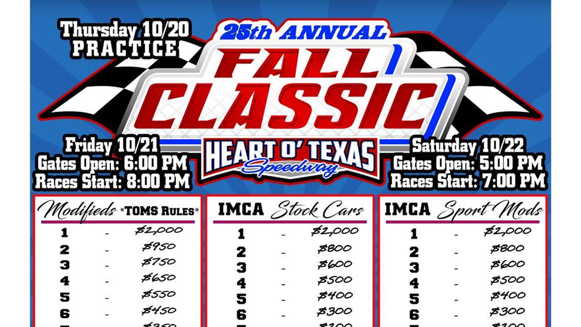 25th Annual Fall Classic set for October 20th- 22nd