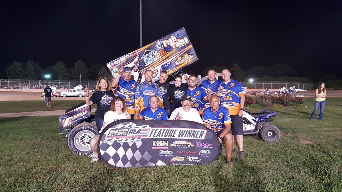 POINT LEADER JEREMY SCHULTZ DELIVERS BIRTHDAY GIFT TO FATHER FROM VICTORY LANE DURING THE 20TH RUNNING OF THE FRANK FILSKOV MEMORIAL RACE AT PLYMOUTH