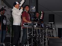 DJ Pauly D and Donnie Wahlberg under the Mixtape Fest Tayble at the NKOTB Afterparty