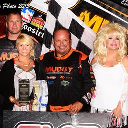 Danny Lasoski in Victory Lane with Dolly at I-80 Speedway (Doug Johnson Photo)