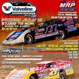 Record-Paying $7,000-to-win Dustbuster 40 at MRP Raceway Park now Valvoline American Late Model Iron-Man Series-sanctioned on July 19