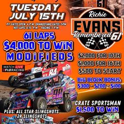 Richie Evans Remembered 61 coming up on Tuesday July 15th