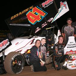 Jason Johnson and the JJR No. 41 crew in Lucas Oil ASCS presented by K&amp;amp;N Filters victory lane after topping Saturday night&amp;#39;s 35-lap Cottage Grove Sprint Car Nationals finale. (Stacy Verrall photo)