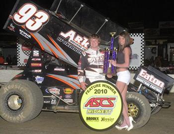 Dustin Morgan snares his first ASCS win in the 2010 Midwest opener at I-80 Speedway