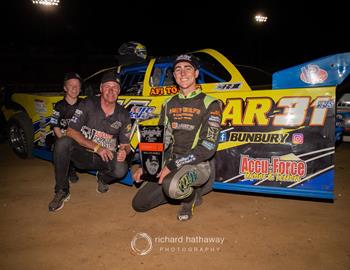 Kye Blight picked up the Pro Dirt Series Late Model victory at Perth Motorplex on Saturday, December 3.
