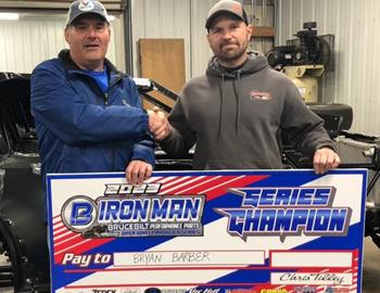 Bryan Barber collected the 2023 Brucebilt Performance Parts Iron-Man Open Wheel Modified Series Championship