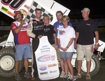 Zach Chappell and crew enjoy ASCS Speedweek victory lane at Creek County Speedway