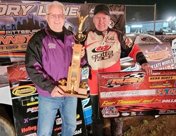 Tim Shaffer collected $4,000 for his victory in the RUSH Late Model Series sanctioned Herb Scott Memorial at Pittsburghs Pennsylvania Motor Speedway on Saturday April 21. (RUSH Series image)