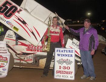 Zach Chappell in Lucas Oil ASCS National victory lane at I-30 Speedway