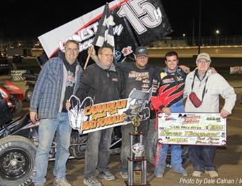 Sam in victory lane after capturing The 2011 Canadian Sprint Car Nationals Dale Calnan