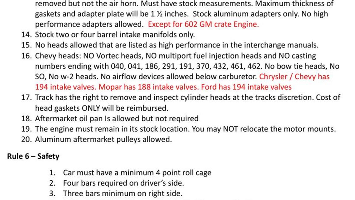 2025-2026 IMCA Hobby Stock Rule updates