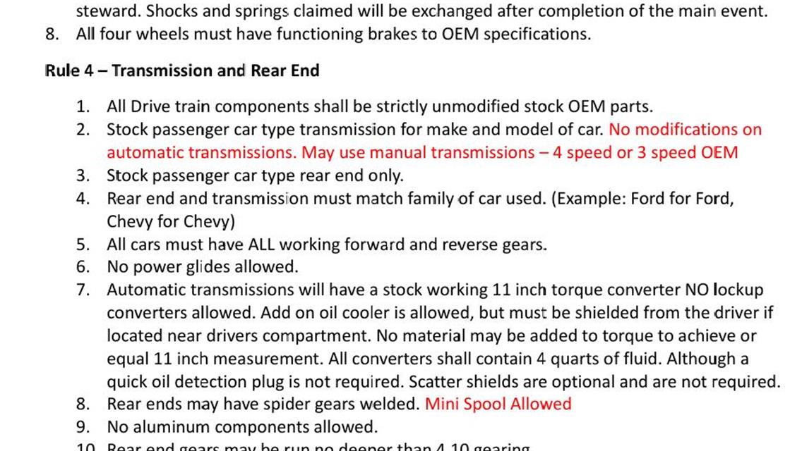 2025-2026 IMCA Hobby Stock Rule updates