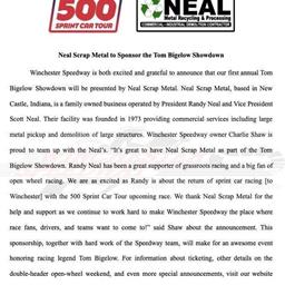 Neal Scrap Metal to Sponsor the Tom Bigelow Showdown